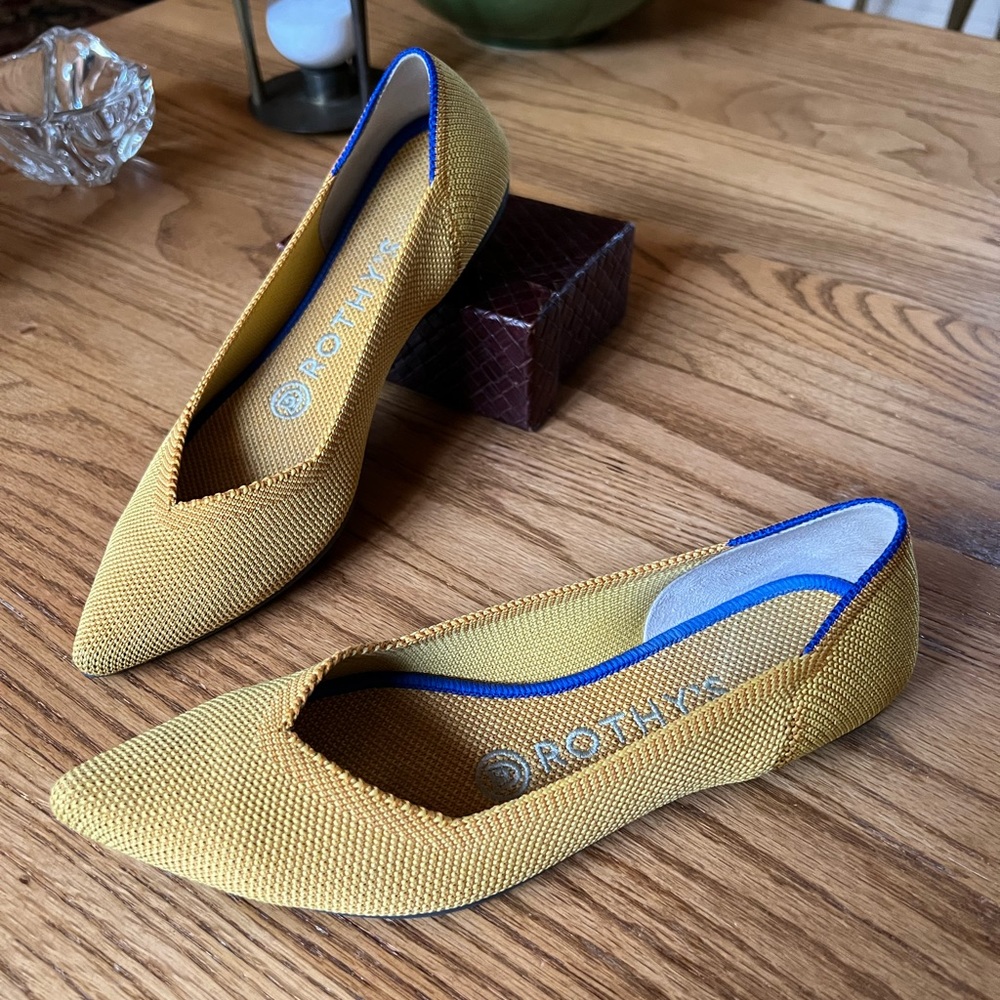 Rothy's Yellow Flats with Blue Trim